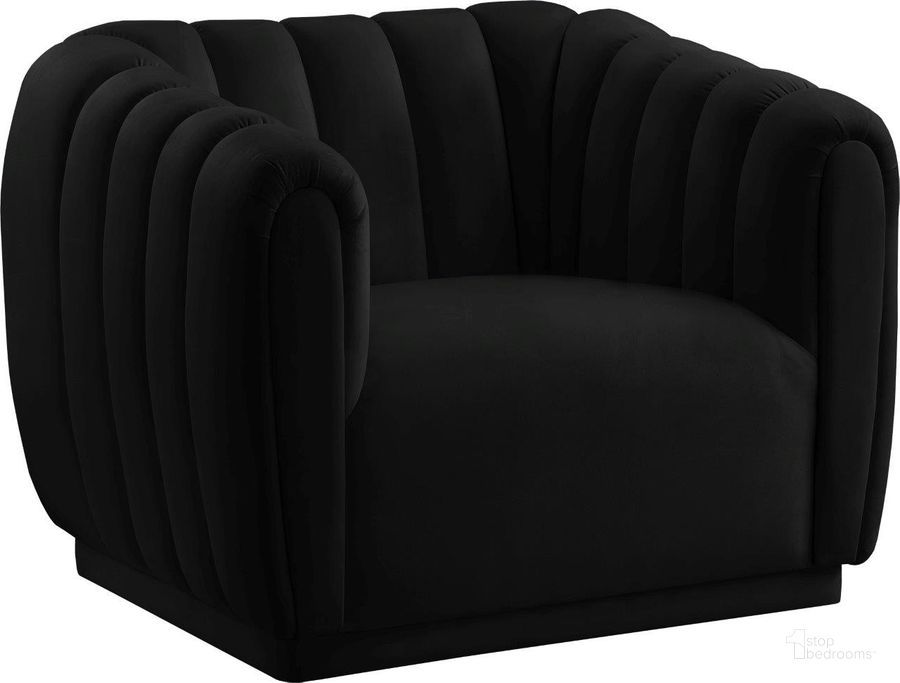 The appearance of Dixie Black Velvet Chair designed by Meridian in the modern / contemporary interior design. This black velvet piece of furniture  was selected by 1StopBedrooms from Dixie Collection to add a touch of cosiness and style into your home. Sku: 674Black-C. Product Type: Chair. Material: Pine. Image1
