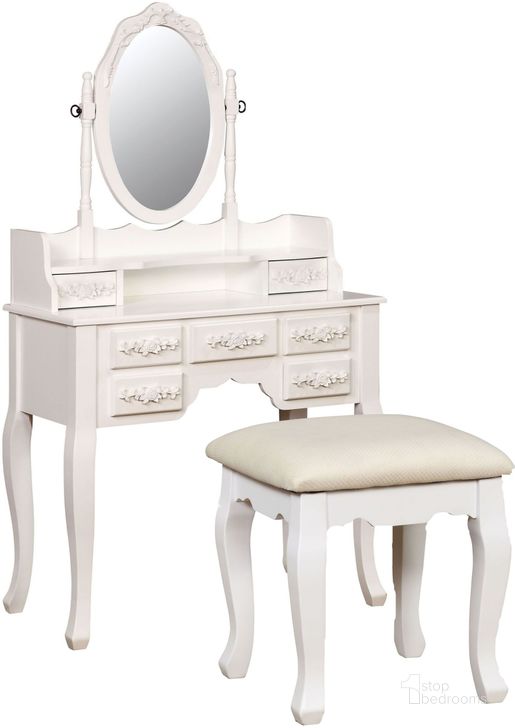 The appearance of Harriet White Vanity designed by Furniture of America in the transitional interior design. This white piece of furniture  was selected by 1StopBedrooms from Harriet Collection to add a touch of cosiness and style into your home. Sku: CM-DK6845WH. Material: Wood. Product Type: Vanity. Image1