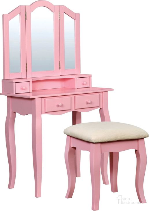 The appearance of Janelle Pink Vanity designed by Furniture of America in the transitional interior design. This pink piece of furniture  was selected by 1StopBedrooms from Janelle Collection to add a touch of cosiness and style into your home. Sku: CM-DK6846PK. Material: Wood. Product Type: Vanity. Image1