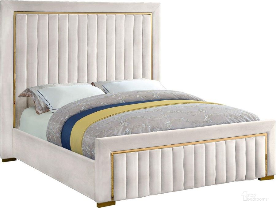The appearance of Dolce Cream Velvet King Bed designed by Meridian in the modern / contemporary interior design. This cream velvet piece of furniture  was selected by 1StopBedrooms from Dolce Collection to add a touch of cosiness and style into your home. Sku: DolceCream-K-1;DolceCream-K-2;DolceCream-K-3. Bed Type: Platform Bed. Product Type: Platform Bed. Bed Size: King. Material: Velvet. Image1
