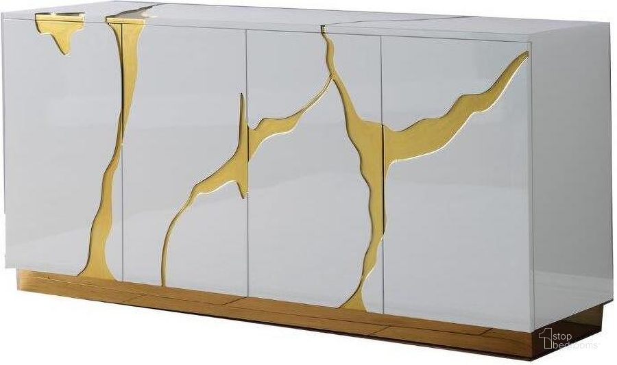 The appearance of Domitianus Wood Sideboard With Gold Accents In White designed by Best Master Furniture in the modern / contemporary interior design. This gold/white piece of furniture  was selected by 1StopBedrooms from Domitianus Collection to add a touch of cosiness and style into your home. Sku: T1945WS. Material: Wood. Product Type: Sideboard. Image1