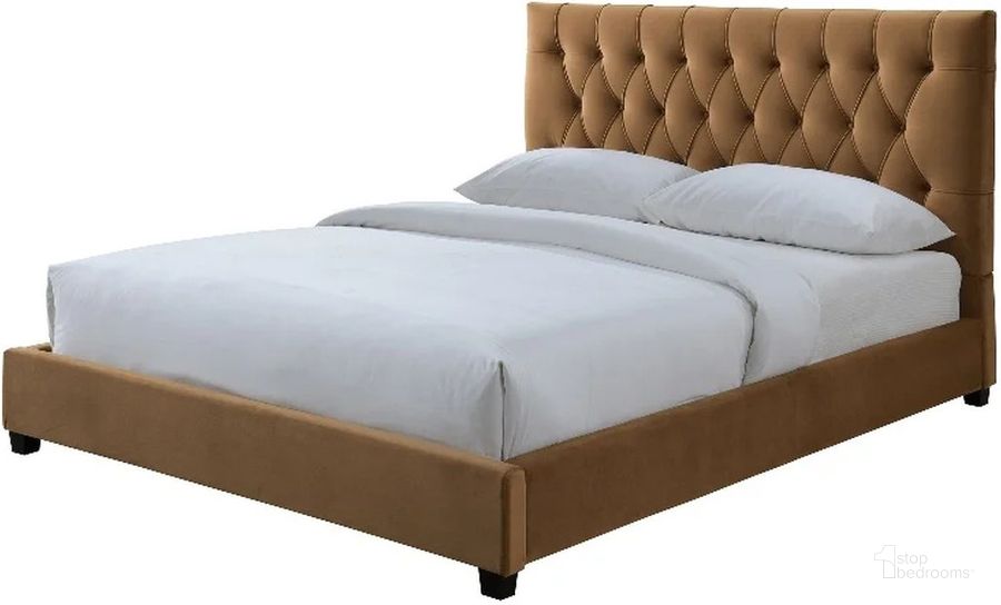 The appearance of Donald King Tan Velvet Platform Bed designed by Ashcroft Furniture in the modern / contemporary interior design. This tan piece of furniture  was selected by 1StopBedrooms from Donald Collection to add a touch of cosiness and style into your home. Sku: AFC00510. Bed Type: Platform Bed. Material: Wood. Product Type: Platform Bed. Bed Size: King. Image1