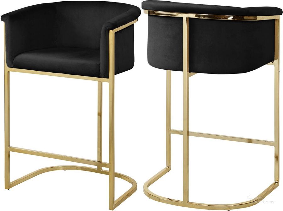 The appearance of Donatella Black Velvet Stool designed by Meridian in the modern / contemporary interior design. This black velvet piece of furniture  was selected by 1StopBedrooms from Donatella Collection to add a touch of cosiness and style into your home. Sku: 700Black-C. Product Type: Barstool. Material: Velvet. Image1