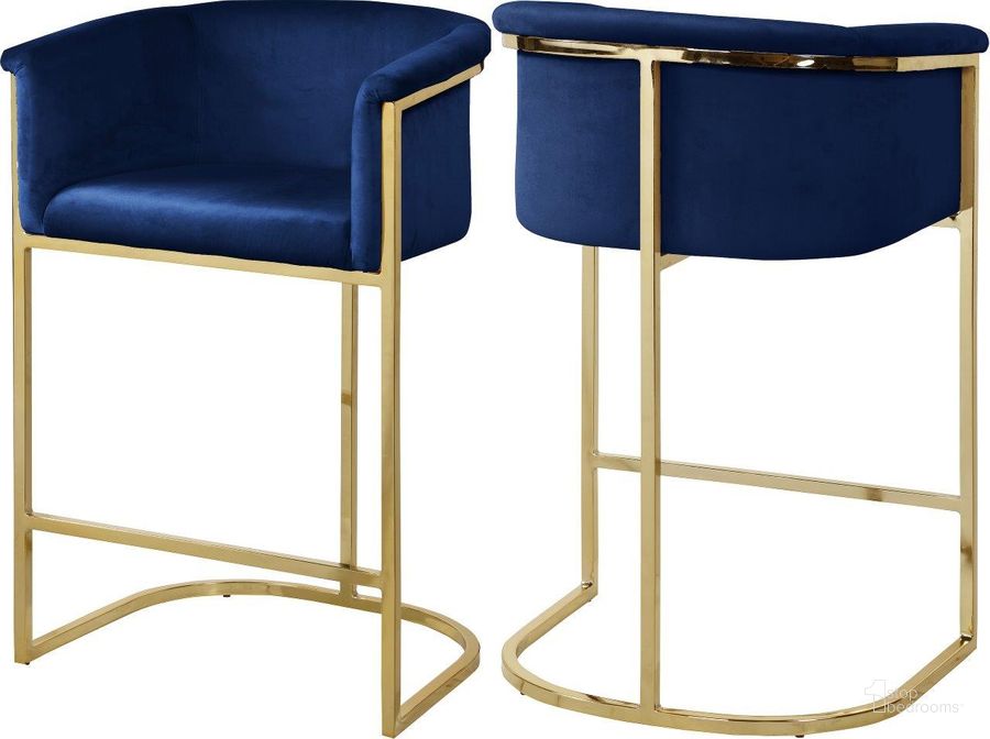 The appearance of Donatella Navy Velvet Stool designed by Meridian in the modern / contemporary interior design. This navy velvet piece of furniture  was selected by 1StopBedrooms from Donatella Collection to add a touch of cosiness and style into your home. Sku: 700Navy-C. Product Type: Barstool. Material: Velvet. Image1