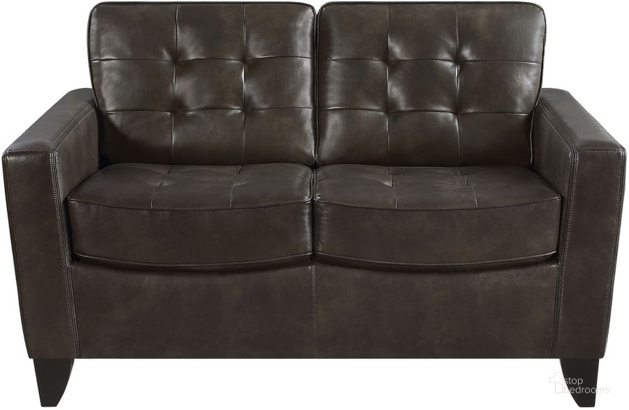 The appearance of Donegal Love Seat In Brown designed by Homelegance in the modern / contemporary interior design. This brown piece of furniture  was selected by 1StopBedrooms from Donegal Collection to add a touch of cosiness and style into your home. Sku: 9234DB-2. Material: Faux Leather. Product Type: Loveseat. Image1
