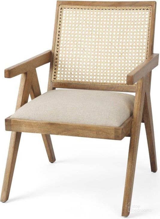The appearance of Donna Light Brown Wood Cane-Back With Beige Upholstered Seat Accent Chair designed by Mercana in the modern / contemporary interior design. This beige piece of furniture  was selected by 1StopBedrooms from Donna Collection to add a touch of cosiness and style into your home. Sku: 69933. Material: Wood. Product Type: Accent Chair. Image1