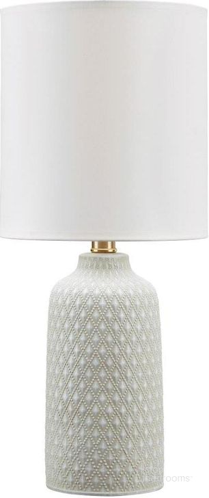 The appearance of Donnford Gray Table Lamp designed by Signature Design by Ashley in the modern / contemporary interior design. This gray piece of furniture  was selected by 1StopBedrooms from Donnford Collection to add a touch of cosiness and style into your home. Sku: L180114. Material: Ceramic. Product Type: Table Lamp. Image1