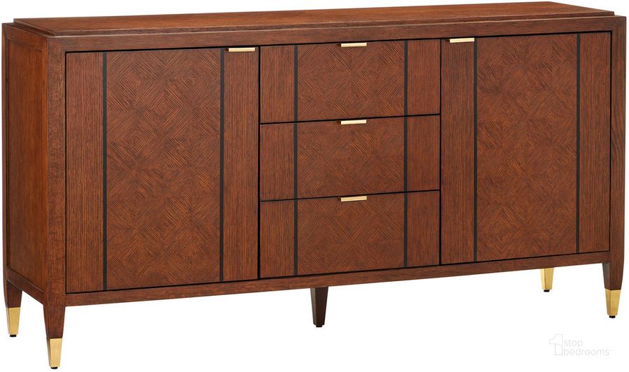 The appearance of Dorian Credenza In Brown designed by Currey & Company in the traditional interior design. This brown piece of furniture  was selected by 1StopBedrooms from Dorian Collection to add a touch of cosiness and style into your home. Sku: 3000-0273. Product Type: Credenza. Material: Brass. Image1