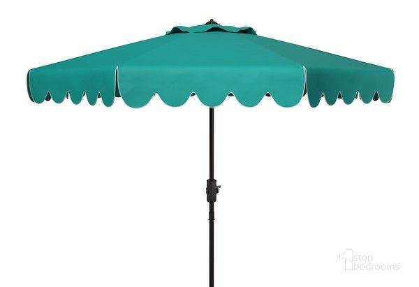 The appearance of Dorinda 9Ft Crank Umbrella in Green designed by Safavieh in the modern / contemporary interior design. This green piece of furniture  was selected by 1StopBedrooms from Dorinda Collection to add a touch of cosiness and style into your home. Sku: PAT8010H. Material: Metal. Product Type: Umbrella. Image1