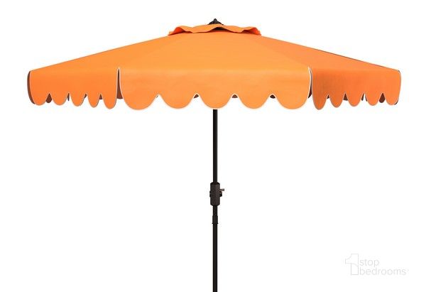 The appearance of Dorinda 9Ft Crank Umbrella in Orange designed by Safavieh in the modern / contemporary interior design. This orange piece of furniture  was selected by 1StopBedrooms from Dorinda Collection to add a touch of cosiness and style into your home. Sku: PAT8010O. Material: Metal. Product Type: Umbrella. Image1