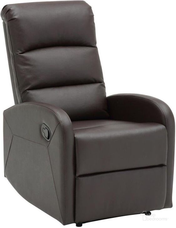 The appearance of Dormi Contemporary Recliner Chair In Brown Faux Leather designed by Lumisource in the modern / contemporary interior design. This brown faux leather piece of furniture  was selected by 1StopBedrooms from Dormi Collection to add a touch of cosiness and style into your home. Sku: RCL-DORMI BN. Product Type: Recliner. Material: PU. Image1