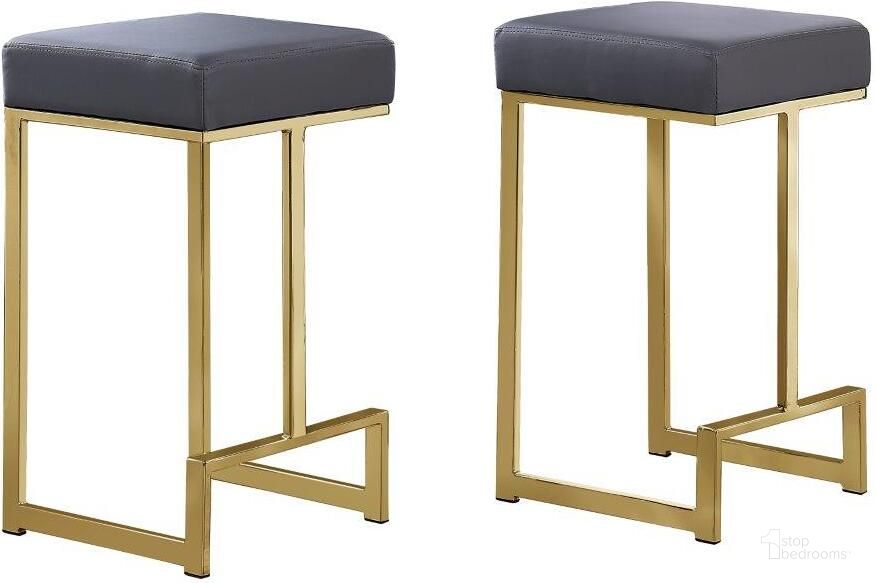 The appearance of Dorrington Faux Leather Backless Counter Height Stool Set of 2 In Gray And Gold designed by Best Master Furniture in the modern / contemporary interior design. This gray and gold piece of furniture  was selected by 1StopBedrooms from Dorrington Collection to add a touch of cosiness and style into your home. Sku: JL014G. Material: Faux Leather. Product Type: Barstool. Image1