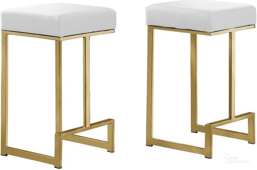 The appearance of Dorrington Faux Leather Backless Counter Height Stool Set of 2 In White And Gold designed by Best Master Furniture in the modern / contemporary interior design. This white/gold piece of furniture  was selected by 1StopBedrooms from Dorrington Collection to add a touch of cosiness and style into your home. Sku: JL014W. Material: Faux Leather. Product Type: Barstool. Image1