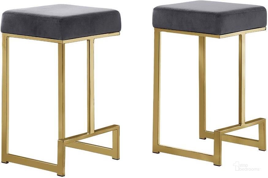 The appearance of Dorrington Modern Velvet Backless Counter Height Stool Set of 2 In Gray And Gold designed by Best Master Furniture in the modern / contemporary interior design. This gray and gold piece of furniture  was selected by 1StopBedrooms from Dorrington Collection to add a touch of cosiness and style into your home. Sku: JL014VG. Product Type: Barstool. Material: Velvet. Image1