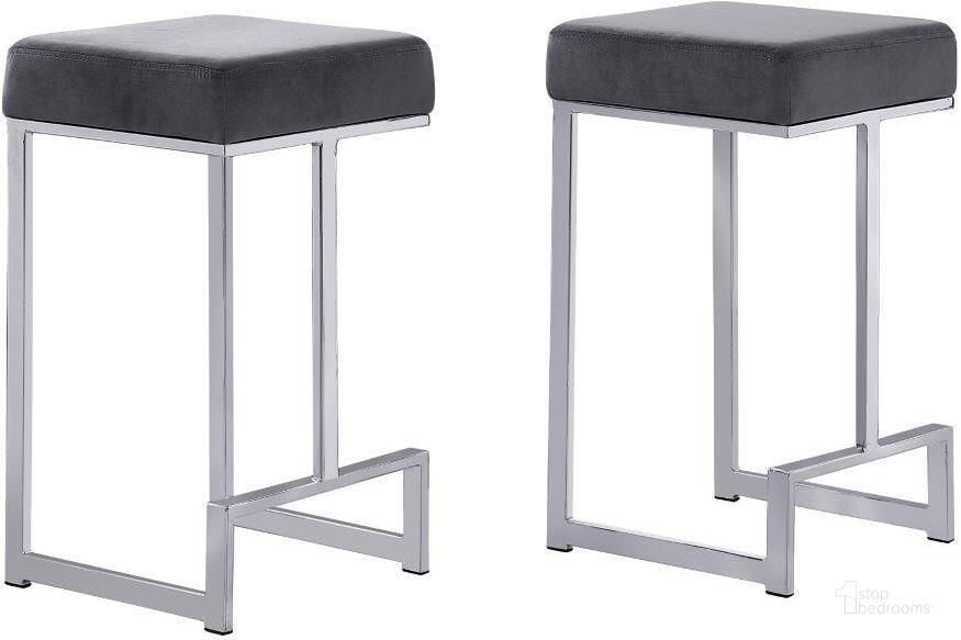 The appearance of Dorrington Modern Velvet Backless Counter Height Stool Set of 2 In Gray And Silver designed by Best Master Furniture in the modern / contemporary interior design. This gray/silver piece of furniture  was selected by 1StopBedrooms from Dorrington Collection to add a touch of cosiness and style into your home. Sku: JL013VG. Product Type: Barstool. Material: Velvet. Image1