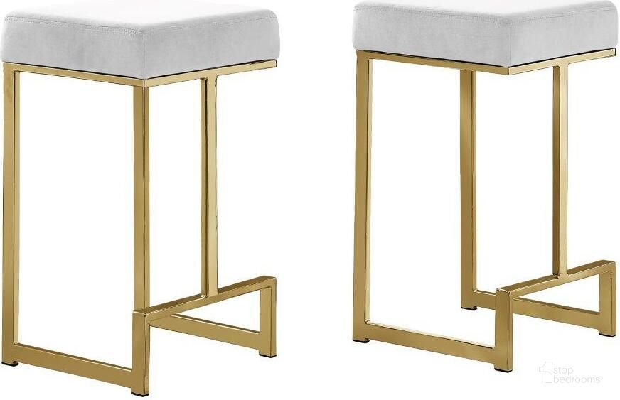 The appearance of Dorrington Modern Velvet Backless Counter Height Stool Set of 2 In White And Gold designed by Best Master Furniture in the modern / contemporary interior design. This white/gold piece of furniture  was selected by 1StopBedrooms from Dorrington Collection to add a touch of cosiness and style into your home. Sku: JL014VW. Product Type: Barstool. Material: Velvet. Image1