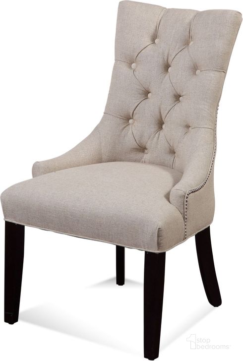 The appearance of FortnumTufted Nailhead Parson Chair Set of 2 designed by Bassett Mirror Company in the modern / contemporary interior design. This beige piece of furniture  was selected by 1StopBedrooms from  to add a touch of cosiness and style into your home. Sku: DPCH15-739AEC. Material: Fabric. Product Type: Chair. Image1
