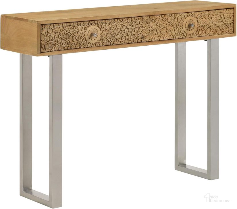 The appearance of Draco Console Table with Hand Carved Drawers In Natural designed by Coaster in the modern / contemporary interior design. This natural piece of furniture  was selected by 1StopBedrooms from Draco Collection to add a touch of cosiness and style into your home. Sku: 953512. Material: Wood. Product Type: Console Table. Image1