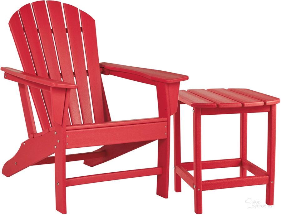The appearance of Dragosvale Red Outdoor Conversation Set designed by Boho House in the modern / contemporary interior design. This red piece of furniture  was selected by 1StopBedrooms from Dragosvale Collection to add a touch of cosiness and style into your home. Sku: P013-703;P013-898. Material: Wood. Product Type: Outdoor Set. Image1