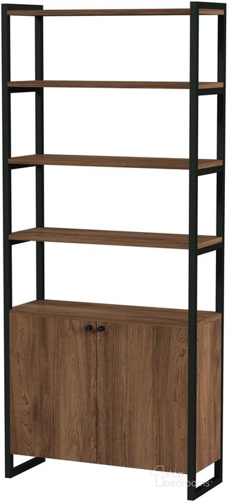 The appearance of Drake 73 Inch Two Door Walnut Bookcase Etagere In Medium Brown designed by Butler Specialty Company in the transitional interior design. This medium brown piece of furniture  was selected by 1StopBedrooms from Drake Collection to add a touch of cosiness and style into your home. Sku: 5575421. Product Type: Bookcase. Material: MDF. Image1