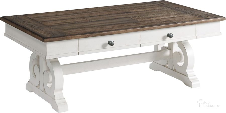 The appearance of Drake Rustic White And French Oak Coffee Table designed by Intercon in the traditional interior design. This white and brown piece of furniture  was selected by 1StopBedrooms from Drake Collection to add a touch of cosiness and style into your home. Sku: DK-TA-5028-RFO-C. Product Type: Coffee Table. Image1