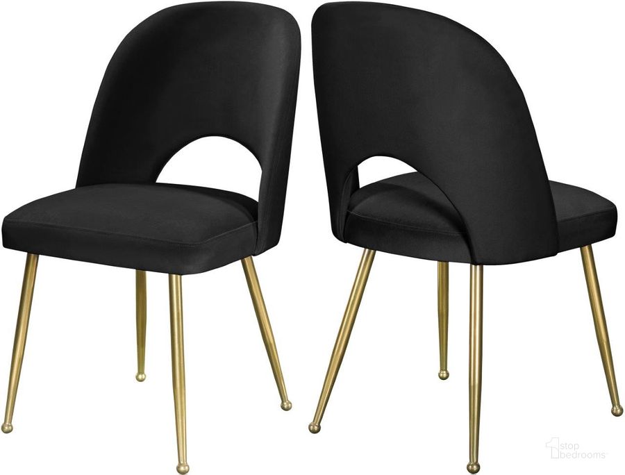The appearance of Drayson Black Velvet Dining Chair Set of 2 designed by Furnique in the modern / contemporary interior design. This black velvet piece of furniture  was selected by 1StopBedrooms from Drayson Collection to add a touch of cosiness and style into your home. Sku: 990Black-C. Material: Fabric. Product Type: Dining Chair. Image1