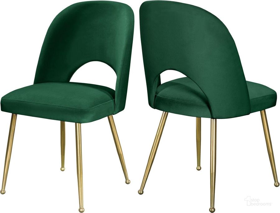 The appearance of Drayson Green Velvet Dining Chair Set of 2 designed by Furnique in the modern / contemporary interior design. This green velvet piece of furniture  was selected by 1StopBedrooms from Drayson Collection to add a touch of cosiness and style into your home. Sku: 990Green-C. Material: Fabric. Product Type: Dining Chair. Image1
