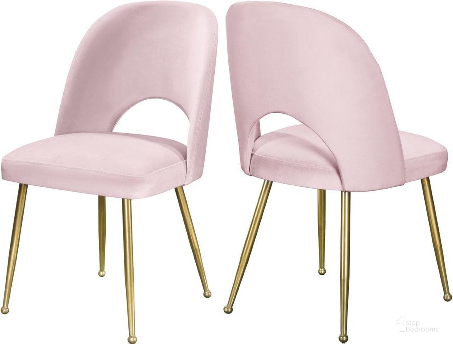 The appearance of Drayson Pink Velvet Dining Chair Set of 2 designed by Furnique in the modern / contemporary interior design. This pink velvet piece of furniture  was selected by 1StopBedrooms from Drayson Collection to add a touch of cosiness and style into your home. Sku: 990Pink-C. Material: Fabric. Product Type: Dining Chair. Image1
