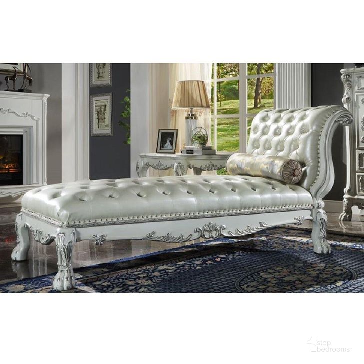 The appearance of Dresden Chaise In Pu And Antique White designed by ACME in the transitional interior design. This antique white piece of furniture  was selected by 1StopBedrooms from Dresden Collection to add a touch of cosiness and style into your home. Sku: AC01693. Product Type: Chaise.