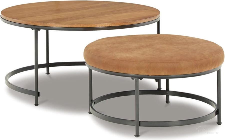 The appearance of Drezmoore Light Brown/Black Nesting Cocktail Tables Set Of 2 designed by Signature Design by Ashley in the modern / contemporary interior design. This light brown/black piece of furniture  was selected by 1StopBedrooms from Drezmoore Collection to add a touch of cosiness and style into your home. Sku: T163-22. Material: Metal. Product Type: Cocktail Table. Image1