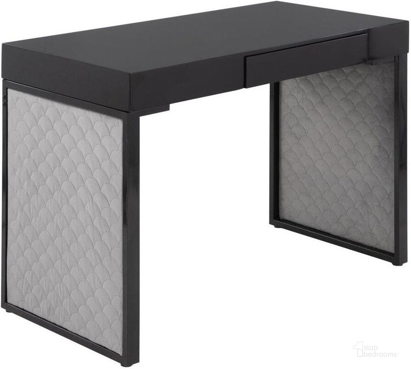 The appearance of Drift Contemporary Upholstered Desk In Black Steel, Black Wood And Silver Velvet designed by Lumisource in the modern / contemporary interior design. This black piece of furniture  was selected by 1StopBedrooms from Drift Collection to add a touch of cosiness and style into your home. Sku: OFD-DRIFTUP BKBKSV. Product Type: Desk. Material: Velvet. Image1