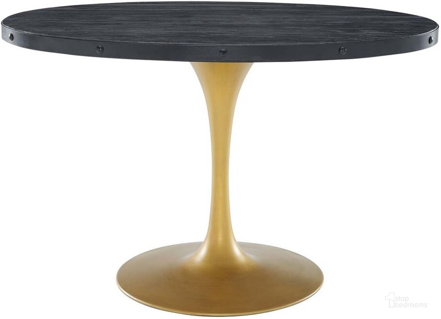 The appearance of Drive 47 Inch Oval Wood Top Dining Table In Black Gold designed by Modway in the modern / contemporary interior design. This black gold piece of furniture  was selected by 1StopBedrooms from Drive Collection to add a touch of cosiness and style into your home. Sku: EEI-3586-BLK-GLD. Table Base Style: Pedestal. Table Top Shape: Oval. Material: Metal. Product Type: Dining Table. Size: 47". Image1