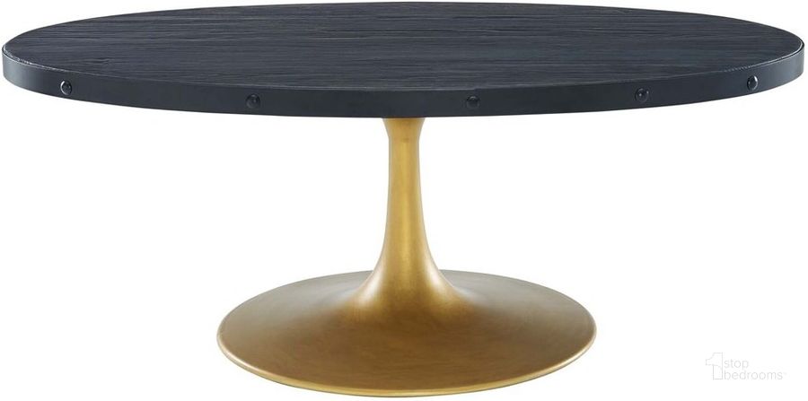 The appearance of Drive Wood Top Coffee Table In Black Gold designed by Modway in the modern / contemporary interior design. This black gold piece of furniture  was selected by 1StopBedrooms from Drive Collection to add a touch of cosiness and style into your home. Sku: EEI-3592-BLK-GLD. Material: Metal. Product Type: Coffee Table. Image1