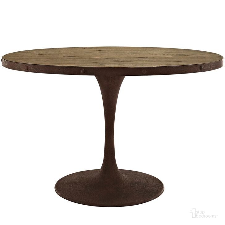 The appearance of Drive 47 Inch Oval Wood Top Dining Table In Brown designed by Modway in the modern / contemporary interior design. This brown piece of furniture  was selected by 1StopBedrooms from Drive Collection to add a touch of cosiness and style into your home. Sku: EEI-2009-BRN-SET. Table Base Style: Pedestal. Table Top Shape: Oval. Material: Metal. Product Type: Dining Table. Size: 47". Image1