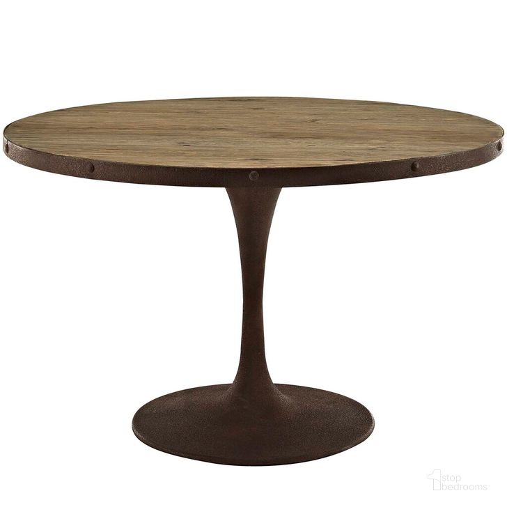 The appearance of Drive 48 Inch Round Wood Top Dining Table In Brown designed by Modway in the modern / contemporary interior design. This brown piece of furniture  was selected by 1StopBedrooms from Drive Collection to add a touch of cosiness and style into your home. Sku: EEI-2004-BRN-SET. Table Base Style: Pedestal. Table Top Shape: Round. Material: Metal. Product Type: Dining Table. Size: 48". Image1