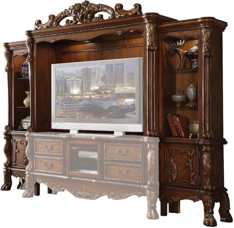 The appearance of Drummondville Cherry Entertainment Center and Wall designed by Isaac Tahari in the transitional interior design. This cherry piece of furniture  was selected by 1StopBedrooms from Drummondville Collection to add a touch of cosiness and style into your home. Sku: 91335LP;91336RP;91337TOP. Material: Wood. Product Type: Entertainment Unit. Image1