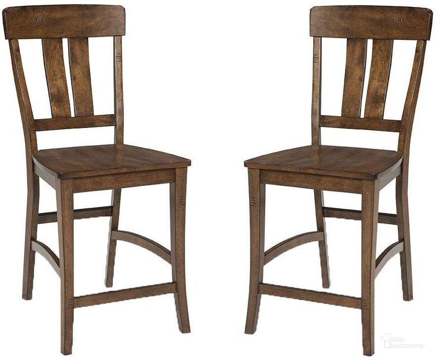 The appearance of District Splat Back Barstool Set of 2 designed by Intercon in the rustic / southwestern interior design. This brown piece of furniture  was selected by 1StopBedrooms from District Collection to add a touch of cosiness and style into your home. Sku: DT-BS-645C-CCR-K24. Product Type: Barstool. Image1