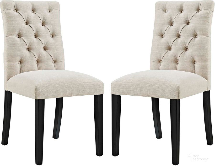 The appearance of Duchess Beige Dining Chair Fabric Set of 2 designed by Modway in the modern / contemporary interior design. This beige piece of furniture  was selected by 1StopBedrooms from Duchess Collection to add a touch of cosiness and style into your home. Sku: EEI-3474-BEI. Product Type: Dining Chair. Material: Plywood. Image1