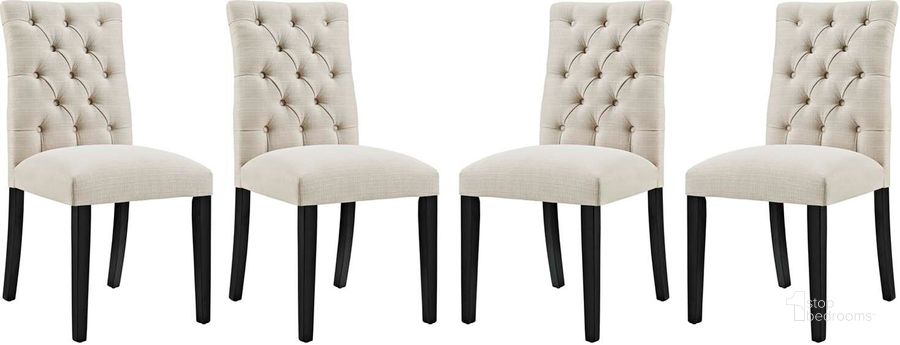 The appearance of Duchess Beige Dining Chair Fabric Set of 4 designed by Modway in the modern / contemporary interior design. This beige piece of furniture  was selected by 1StopBedrooms from Duchess Collection to add a touch of cosiness and style into your home. Sku: EEI-3475-BEI. Product Type: Dining Chair. Material: Plywood. Image1