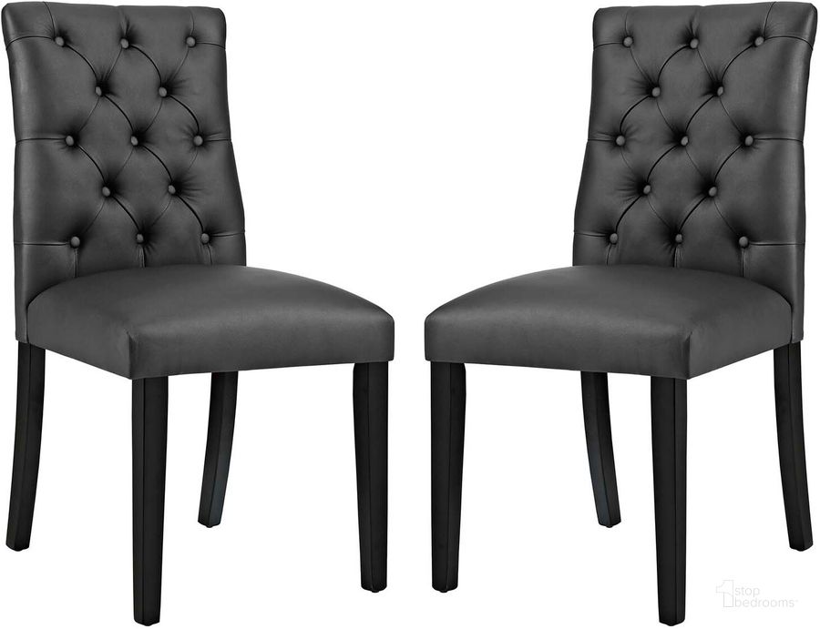 The appearance of Duchess Black Dining Chair Vinyl Set of 2 designed by Modway in the modern / contemporary interior design. This black piece of furniture  was selected by 1StopBedrooms from Duchess Collection to add a touch of cosiness and style into your home. Sku: EEI-3472-BLK. Product Type: Dining Chair. Material: Plywood. Image1
