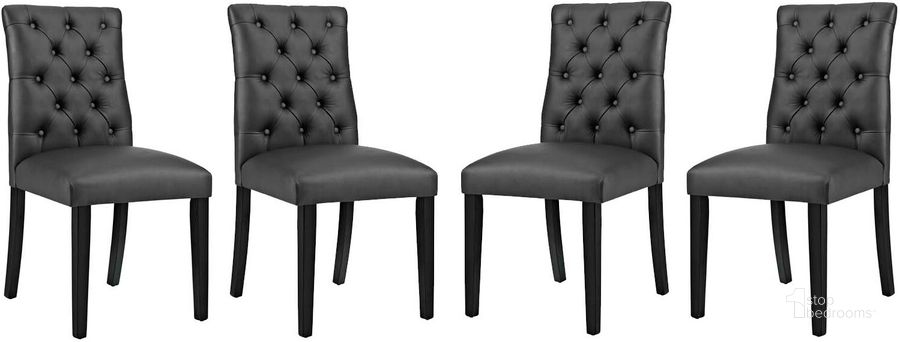 The appearance of Duchess Black Dining Chair Vinyl Set of 4 designed by Modway in the modern / contemporary interior design. This black piece of furniture  was selected by 1StopBedrooms from Duchess Collection to add a touch of cosiness and style into your home. Sku: EEI-3473-BLK. Product Type: Dining Chair. Material: Plywood. Image1