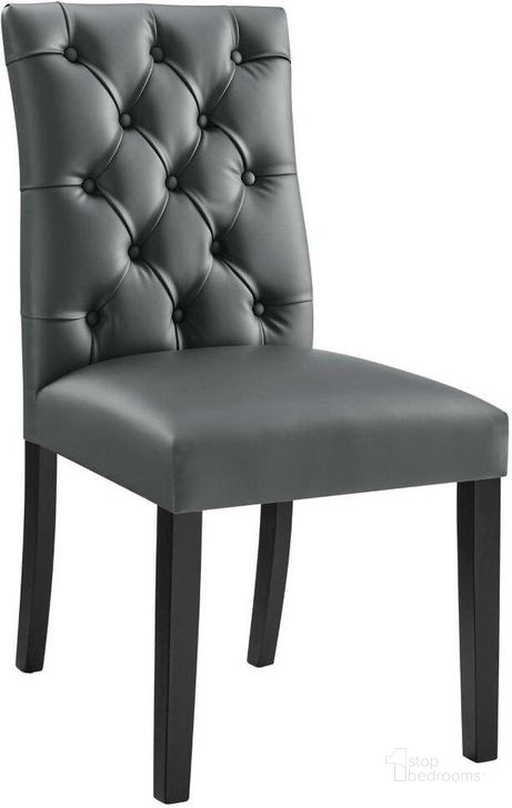 The appearance of Duchess Gray Button Tufted Vegan Leather Dining Chair designed by Modway in the modern / contemporary interior design. This gray piece of furniture  was selected by 1StopBedrooms from Duchess Collection to add a touch of cosiness and style into your home. Sku: EEI-2230-GRY. Material: Wood. Product Type: Dining Chair. Image1