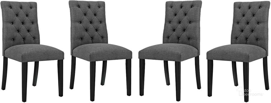 The appearance of Duchess Gray Dining Chair Fabric Set of 4 designed by Modway in the modern / contemporary interior design. This gray piece of furniture  was selected by 1StopBedrooms from Duchess Collection to add a touch of cosiness and style into your home. Sku: EEI-3475-GRY. Product Type: Dining Chair. Material: Plywood. Image1