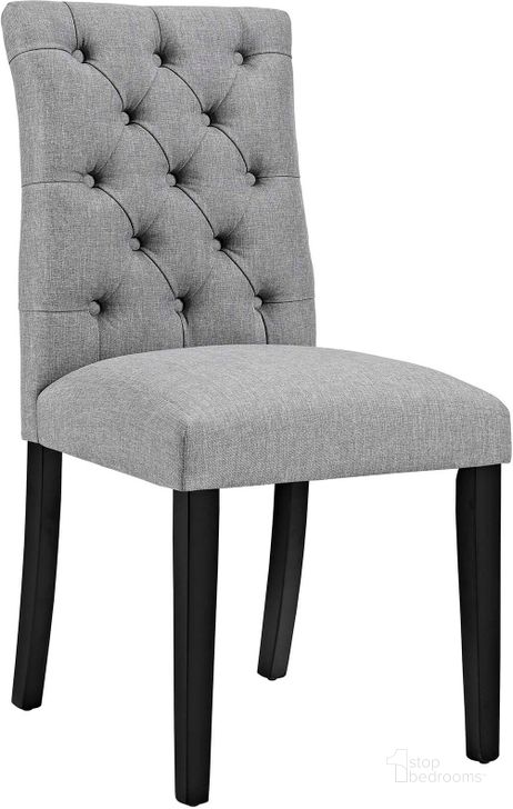 The appearance of Duchess Light Gray Fabric Dining Chair designed by Modway in the modern / contemporary interior design. This light gray piece of furniture  was selected by 1StopBedrooms from Duchess Collection to add a touch of cosiness and style into your home. Sku: EEI-2231-LGR. Product Type: Dining Chair. Material: Plywood. Image1