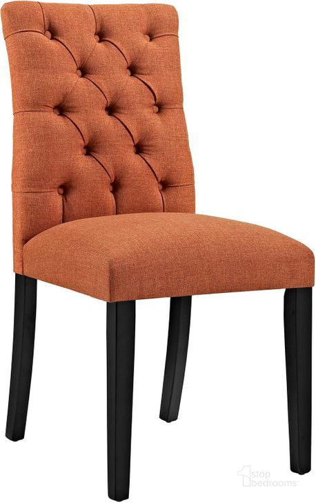 The appearance of Duchess Orange Fabric Dining Chair designed by Modway in the modern / contemporary interior design. This orange piece of furniture  was selected by 1StopBedrooms from Duchess Collection to add a touch of cosiness and style into your home. Sku: EEI-2231-ORA. Product Type: Dining Chair. Material: Plywood. Image1