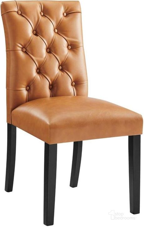 The appearance of Duchess Tan Button Tufted Vegan Leather Dining Chair designed by Modway in the modern / contemporary interior design. This tan piece of furniture  was selected by 1StopBedrooms from Duchess Collection to add a touch of cosiness and style into your home. Sku: EEI-2230-TAN. Material: Wood. Product Type: Dining Chair. Image1