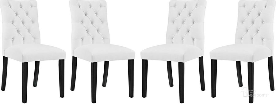 The appearance of Duchess White Dining Chair Vinyl Set of 4 designed by Modway in the modern / contemporary interior design. This white piece of furniture  was selected by 1StopBedrooms from Duchess Collection to add a touch of cosiness and style into your home. Sku: EEI-3473-WHI. Product Type: Dining Chair. Material: Plywood. Image1