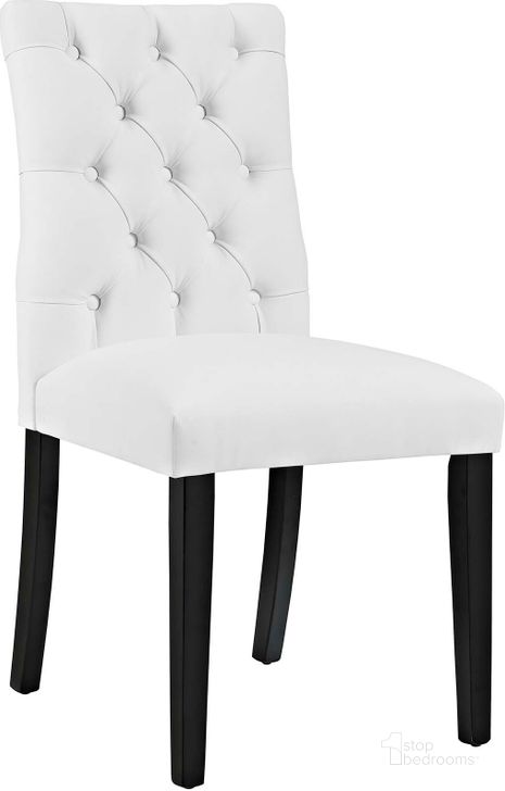 The appearance of Duchess White Vinyl Dining Chair designed by Modway in the modern / contemporary interior design. This white piece of furniture  was selected by 1StopBedrooms from Duchess Collection to add a touch of cosiness and style into your home. Sku: EEI-2230-WHI. Product Type: Dining Chair. Material: Plywood. Image1