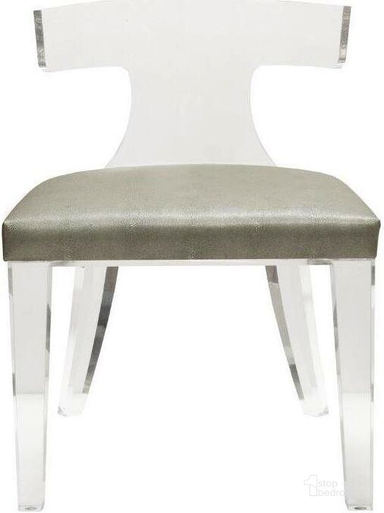 The appearance of Duke Acrylic And Grey Shagreen Klismos Chair designed by Worlds Away in the modern / contemporary interior design. This gray piece of furniture  was selected by 1StopBedrooms from Duke Collection to add a touch of cosiness and style into your home. Sku: DUKE GRY. Material: Wood. Product Type: Accent Chair. Image1