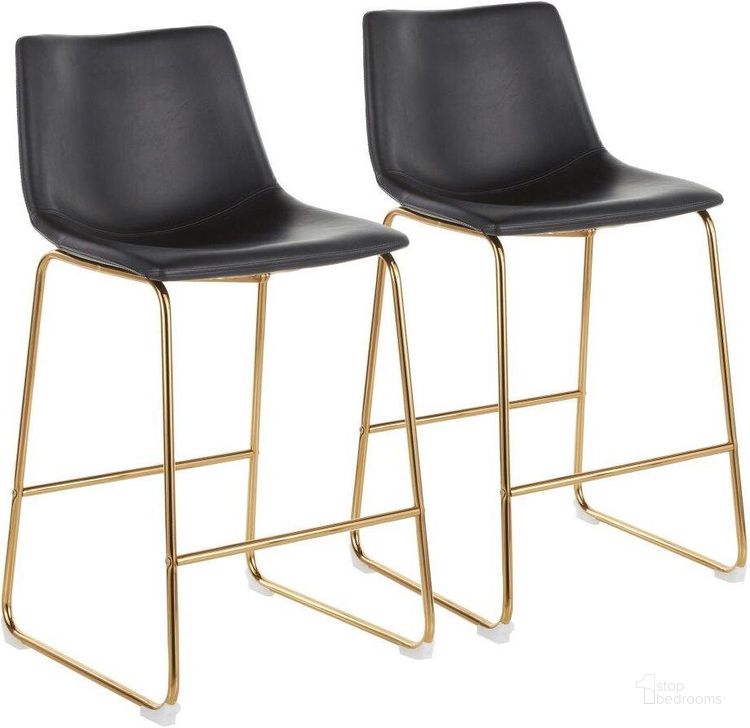 The appearance of Duke Contemporary Counter Stool In Gold Metal And Black Faux Leather - Set Of 2 designed by Lumisource in the modern / contemporary interior design. This black and gold piece of furniture  was selected by 1StopBedrooms from Duke Collection to add a touch of cosiness and style into your home. Sku: B26-DUKE AUBK2. Product Type: Barstool. Material: PU. Image1